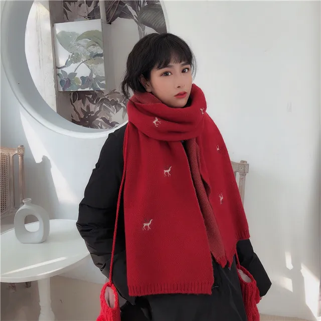 [EAM] Women Multicolor Long Red Pattern Knitting Keep Warm Scarf New Long Personality Fashion Tide Autumn Winter 1H288