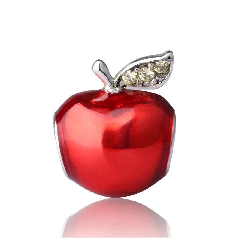 Новая коллекция Серебро 925 Бусины красной эмалью Apple Талисманы Fit Pandora Браслеты с