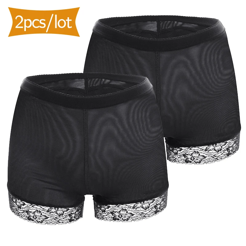 2pcs Black VASLANDA женские трусики с подкладкой для контроля ягодиц и бедер, кружевные шорты под юбку, трусы, нижнее белье, боксеры - Цвет: 2pcs Black