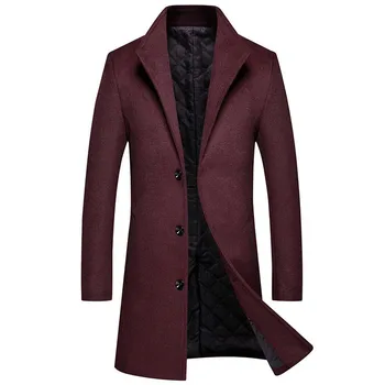 

Autumn Winter Woolen Coat Men Overcoat Mid Long Button Jacket Thick Warm Trench Coat Windbreaker Men Clothes