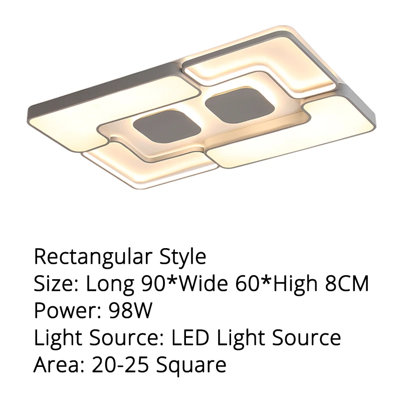 90x60x8cm 98w LED ceiling lights White/Grey body Modern living room for bedroom support 110V and 220V Remote control led lamps - Цвет корпуса: 90x60x8cm 98w
