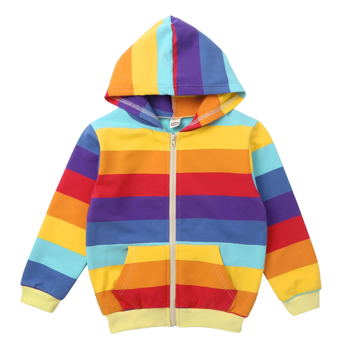 

New Kids Girls Hoodie Jacket Rainbow Hooded Sweatshirt Outerwear Spring Autumn Long Sleeve Children Clothing Zipper Coat Tops