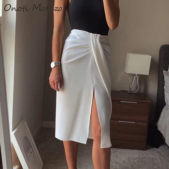 

Onoti Molazo Solid Casual Skirts Women Summer Split Zipper Chic Elegant Ladies Long Skirt Bottoms Female 2020 New Fashion Chic