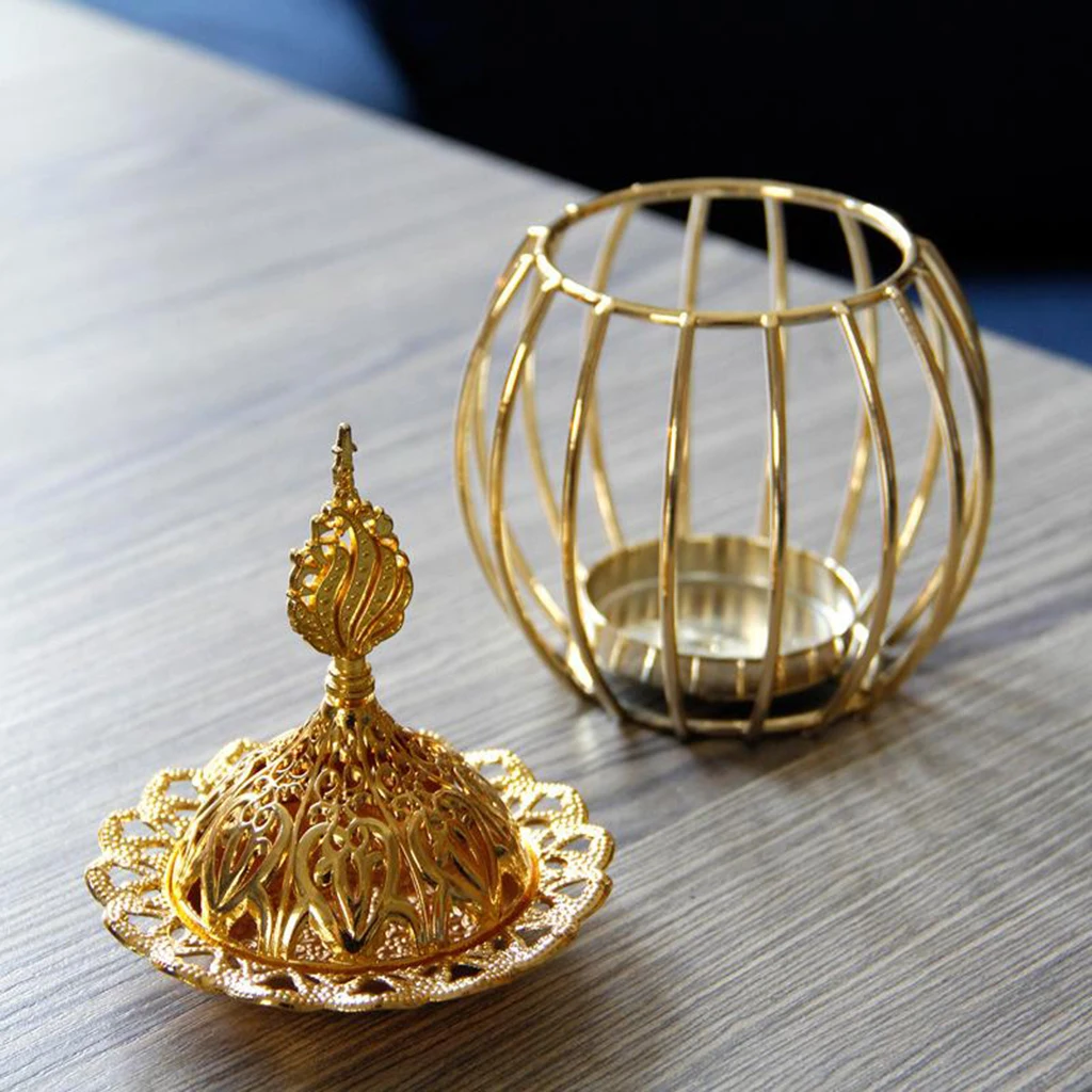 1x Gold Metal Art Incense Burner Candlestick Sauna Decorative Centerpiece Buddhism Table Home Decoration