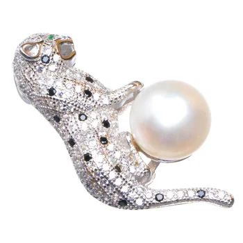 

Natural Pearl And Zircon Leopard Handmade 925 Sterling Silver Pendant 1.5" D1492
