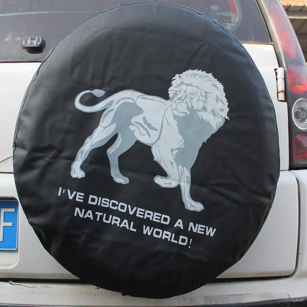 IZTOSS PVC Leather Spare Tire Cover Wheel Tire Cover Black with Lion Logo Universal for Jeep CR-V RV SUV Trailer Truck R15 Tire