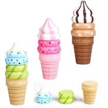 3 pcs Wooden Ice Cream Pretend Play Toys Kitchen Food Sweets Toys Play Gift For Children Magnetic Vanilla Chocolate Strawberry
