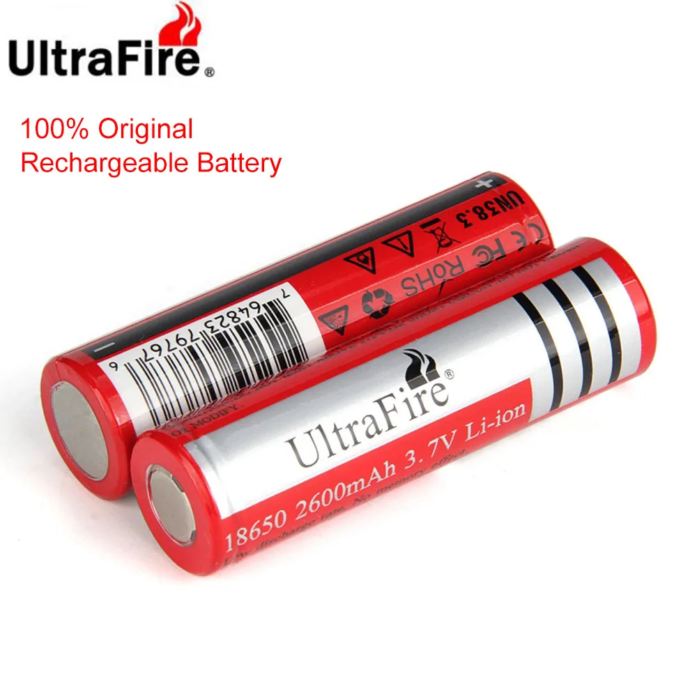 

UltraFire 2 PCS Original 3.7V 18650 2600mAh Li-ion Rechargeable Battery Suitable For Flashlight Toy Electronic Cigarettes