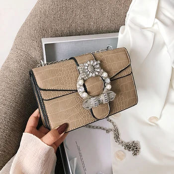 

2020 purses and handbags Solid crocodile square diamond lock women's Shoulder Messenger Bag crossbody bags for women sac a main