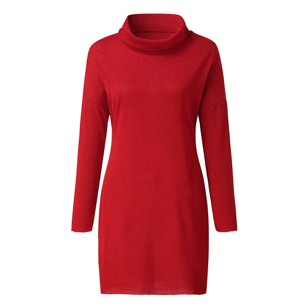Sukienka, платье размера плюс, женская мода, длинный рукав, тонкая нижняя рубашка, свободный свитер с высоким воротом, зимнее платье, vestidos ropa mujer