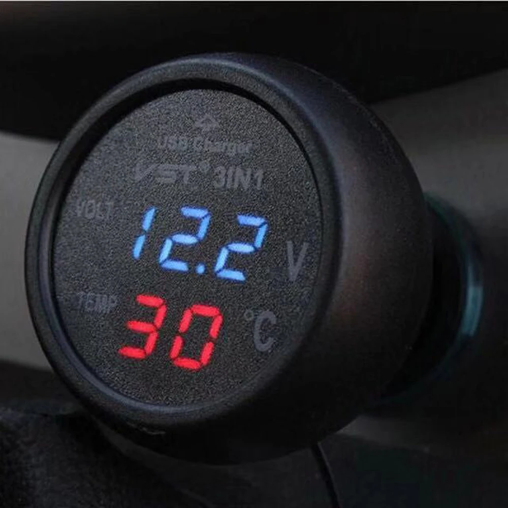 Автомобильное зарядное устройство 5 V/2.1A USB порт ЖК-дисплей прикуриватель адаптер