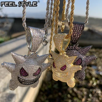 

Hip Hop Iced Out Bling Cubic Zircon Ghost Copper Color Pendant & Necklace For Men Women Jewelry With Chains