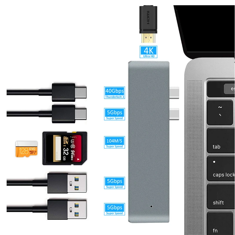 

USB 3.1 Type-C Hub To HDMI Adapter 4K Thunderbolt 3 USB C Hub with Hub 3.0 TF SD Reade Slot PD for MacBook Pro 16 17 18/Air 2018