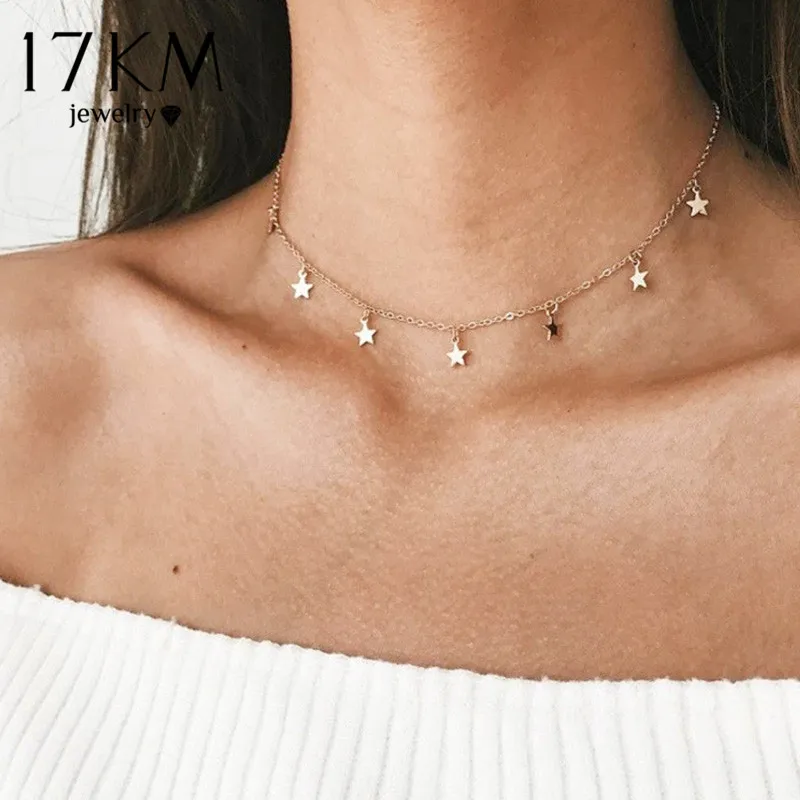 Star Pendant Necklace Tassel Choker 17KM Silver-Color Minimalist Sweet Fashion Gold Women