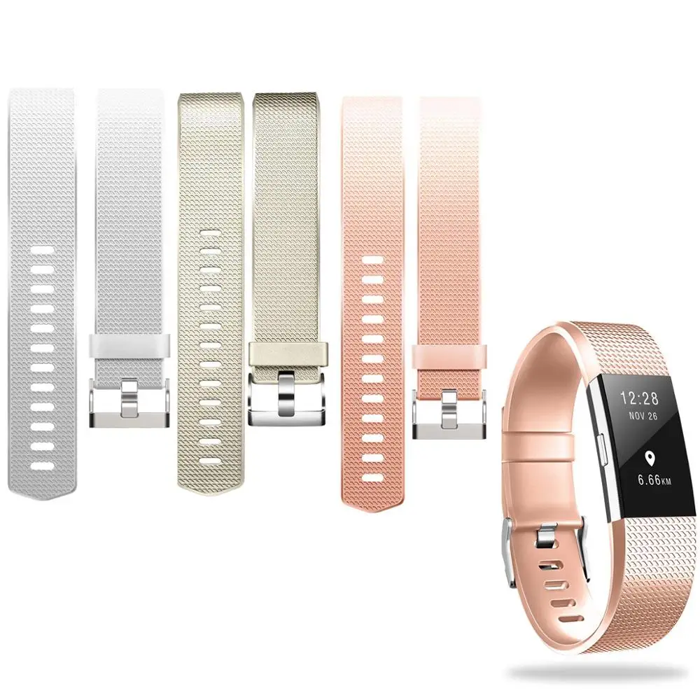 Ремешок мягкий силиконовый для Fitbit Charge 2 сменный Браслет цвета розового золота