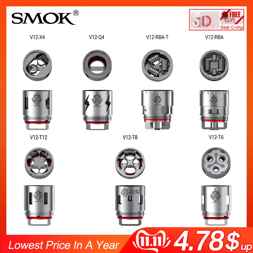 3 шт. оригинальная испарительная головка SMOK TFV12 V12 T12 Q4 T6 X4 T8 RBA сопротивление Core DS