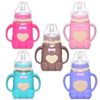 

240ml Baby Silicone Milk Feeding Bottle Anti-Slip Handle Safe Infant Water Feeding Bottle cup Glass Nursing Feeder Supplies