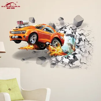 

Creative 3D Hummers Super Off-road Vehicle Wall Stickers Broken Wall Poster Wall Art Car Decal Kids Room Decor Boys Favors