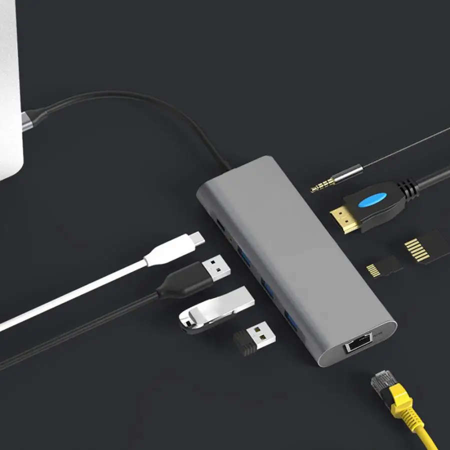 9 в 1 3,5 мм тип-c PD HDMI 1 Гбит/с Ethernet порт аудио концентратор адаптер конвертер док-станция