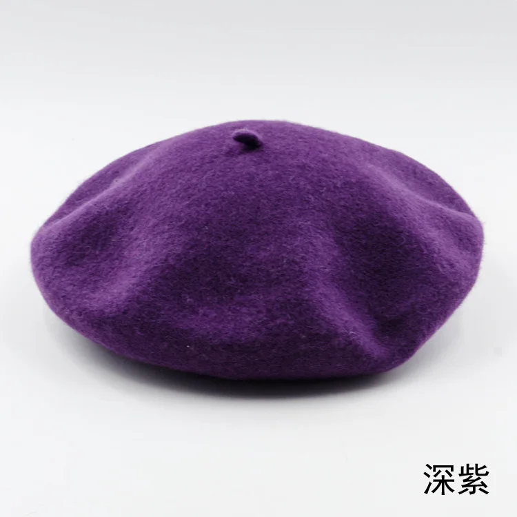 Зимняя шерстяная шапка берет живописца, шерстяная шапка с бантом, кепка для эскиза Мори, для девочек, шляпки - Цвет: deep purple