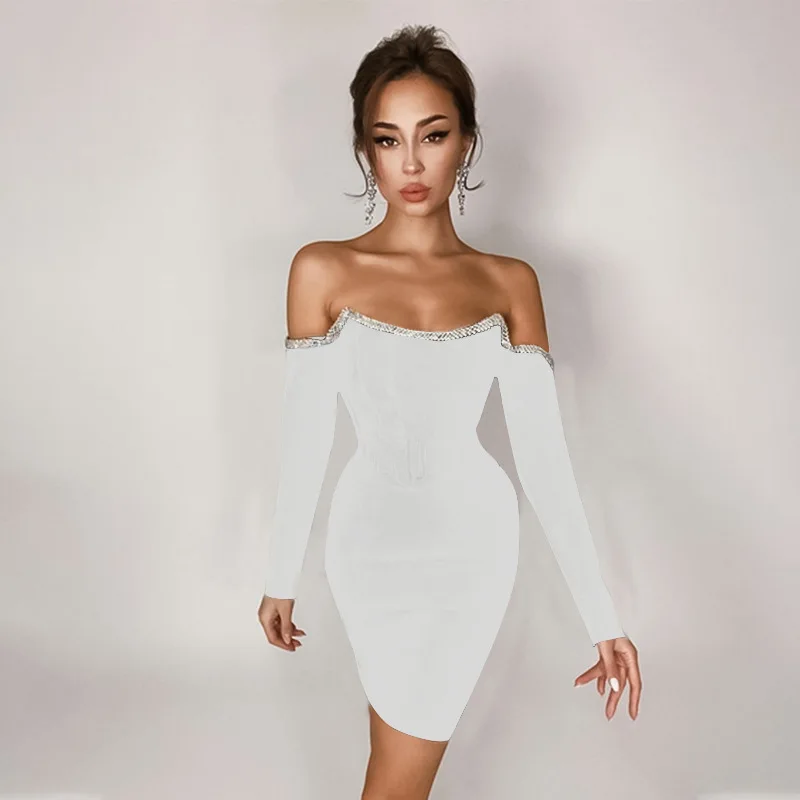 

Rocwickline New Autumn & Winter Women's Dress Sexy & Club Patchwork Slash neck Strapless Sequined Sheath Slim Elegant Dress