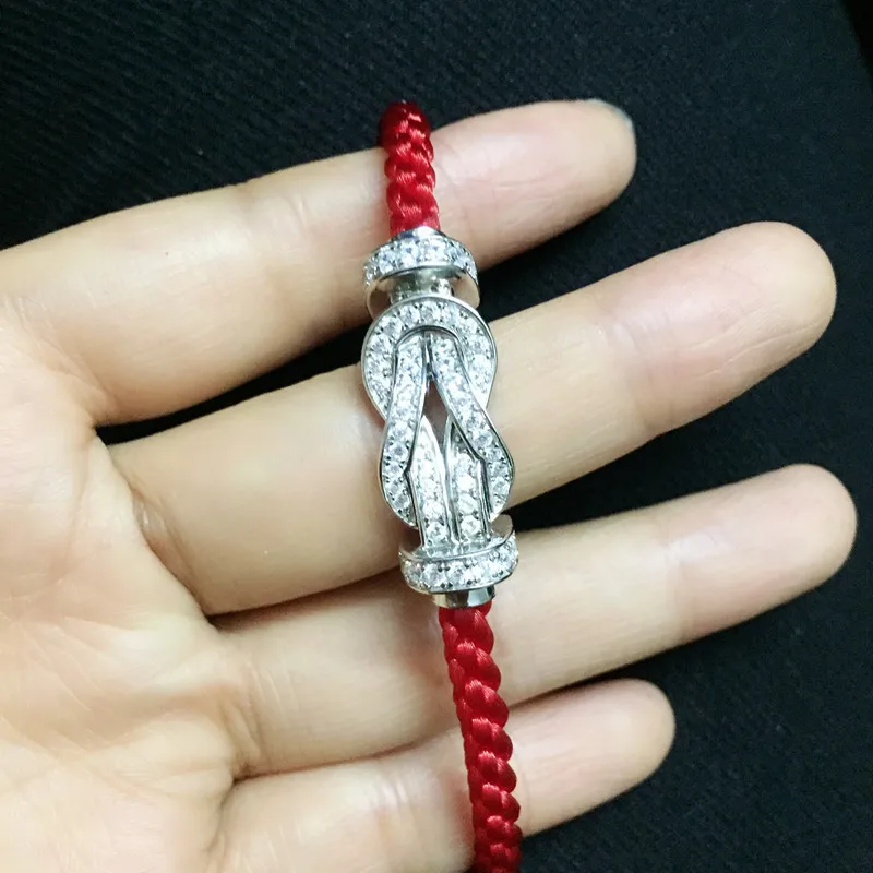 Пользовательский размер красный веревка подковообразный браслет 925 стерлингового серебра ювелирные изделия, набитый хрусталем lucky 8 браслеты Франция бренд bijou