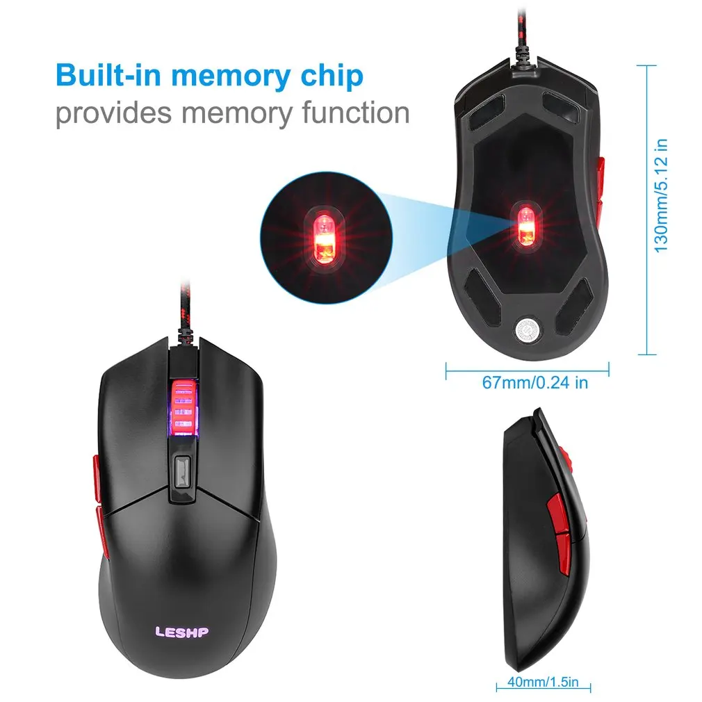 LESHP USB Проводная оптическая игровая мышь 3200 dpi регулируемая для Pro Gamer с 5 кнопками 7 цветов светодиодный фонарь