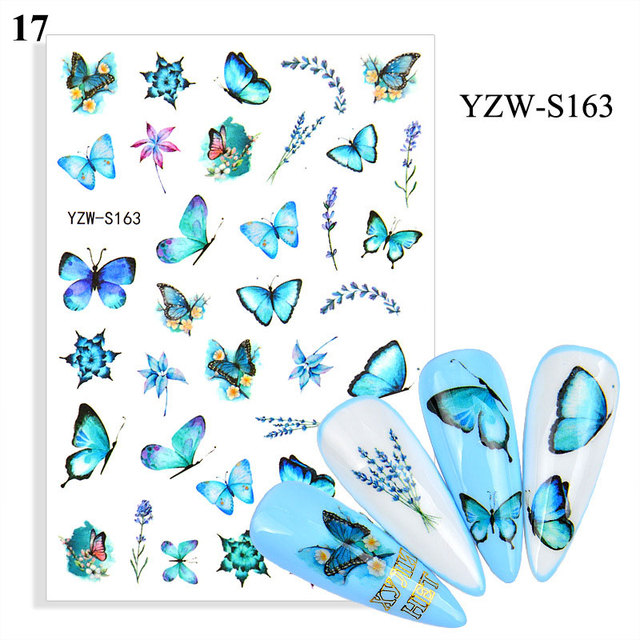 Flower Leaves Self Adhesive Sliders Beauty Nail Foils Blue & Black Summer Art Nail Stickers 3d Decals New 2021