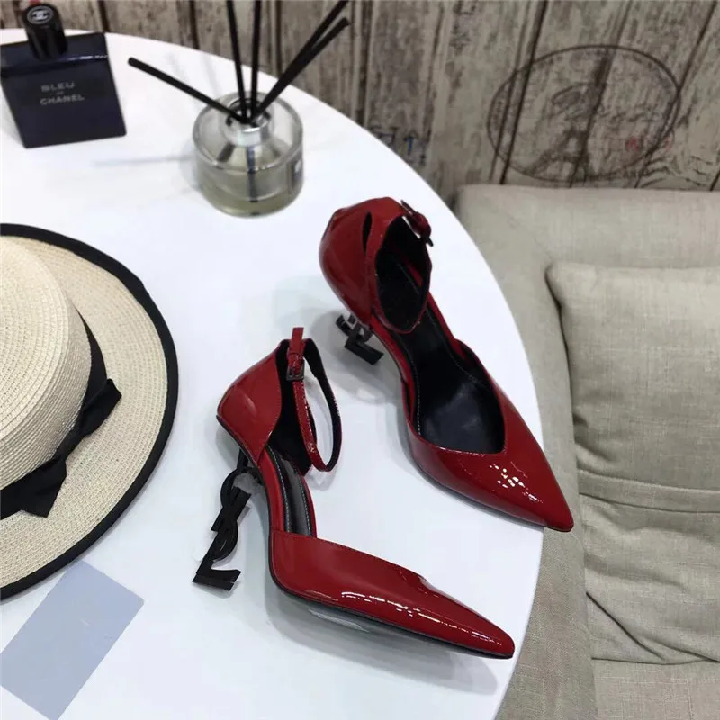 

red color genuine patent leather comfortable 10cm high heels elegant sexy lady pointed heel high grade hot sale lady letter shoe