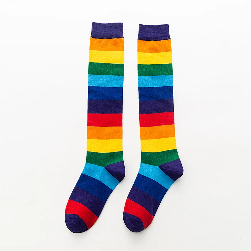 Модные женские длинные носки в радужную полоску, четыре сезона, Корейская версия, носки для колледжа, хлопковые спортивные носки - Цвет: 1