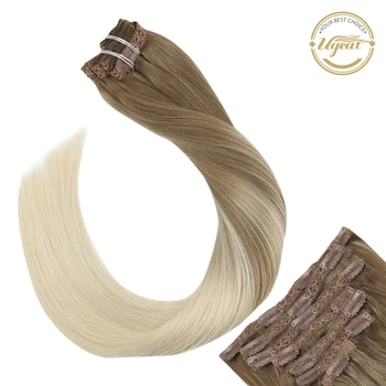 

Ugeat Clip in Hair Extensions Real Remy Human Hair for Women 14-24" Full Head Thick Clip in Hair Extensions 120G/7Pcs Set