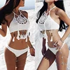 2022 Sexy Bikini Swimwear Women Swimsuit Brazilian Bikini Set Crochet Halter Beaded Tassel Top Sexy Hollow Out  Swimwear S-L ► Photo 1/6