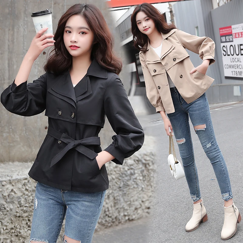 

Spring and Autumn new Korean women version of casual tooling windbreaker loose jacket Double Breasted section women's jacket