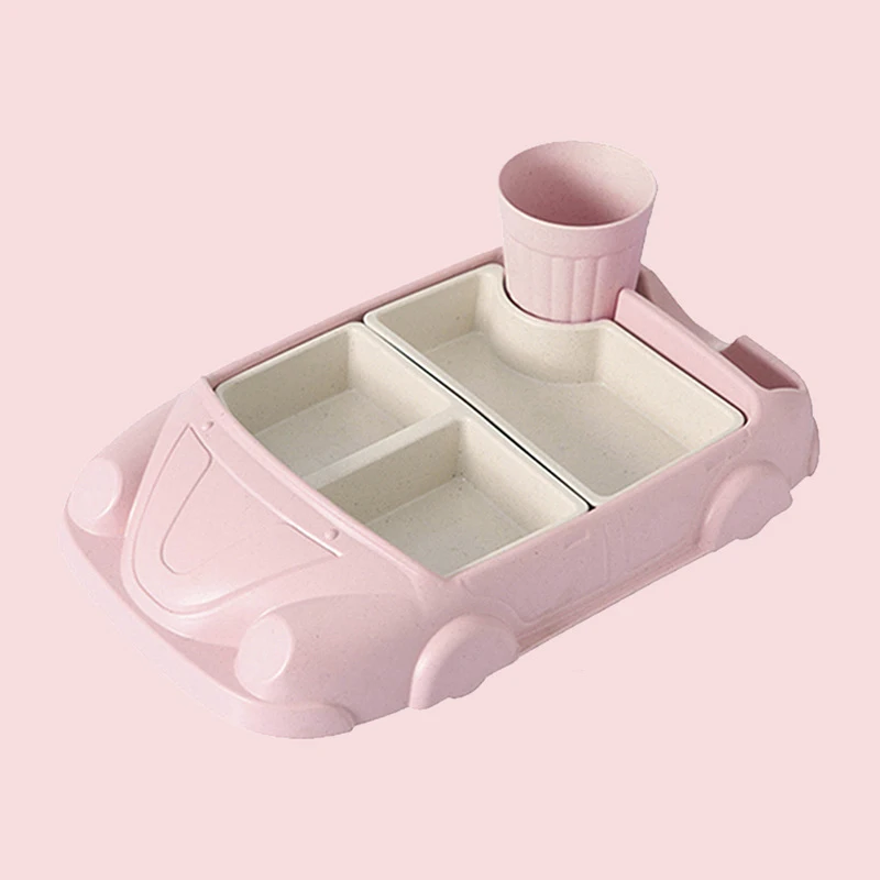 pink tray Посуда для кормления детей из бамбукового волокна с мультяшным самолетом, детская тарелка, чашка с подсеткой, набор детской посуды, тарелка для кормления - Цвет: pink tray