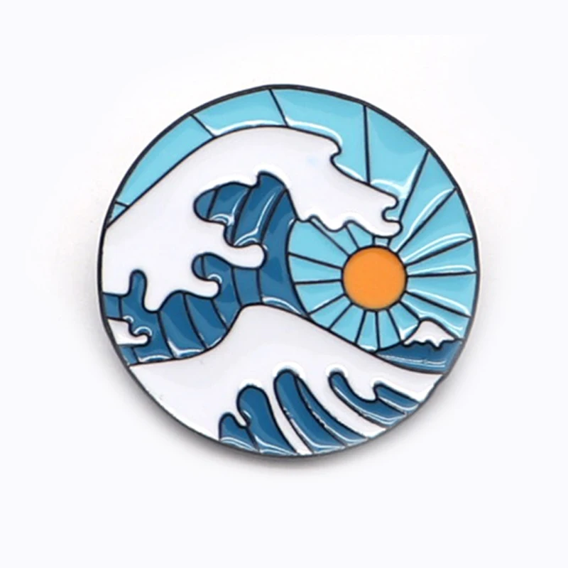 

K2458 Wave Art Pins Round Brooch Pin Denim Clothing Accessory Jewelry Backpack Bags Badge Collection Gifts