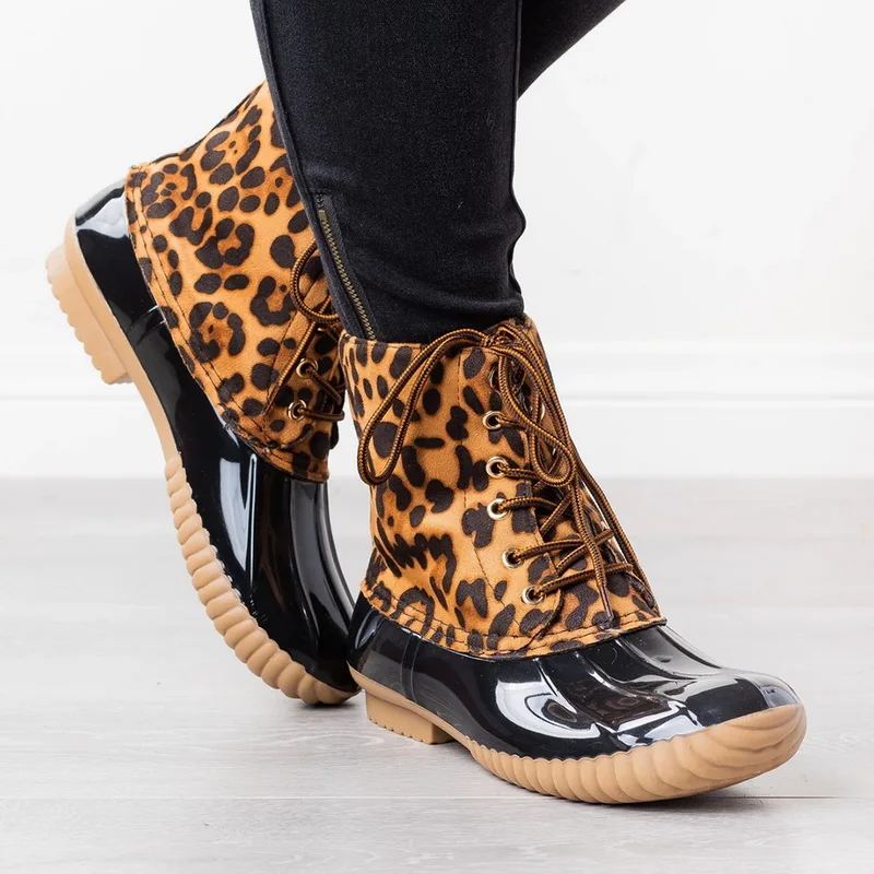 Fashion Women Leopard Shoes Sexy Ankle Boots Waterproof Low Heels Short Platform Vintage Ladies Outdoor Non-slip |