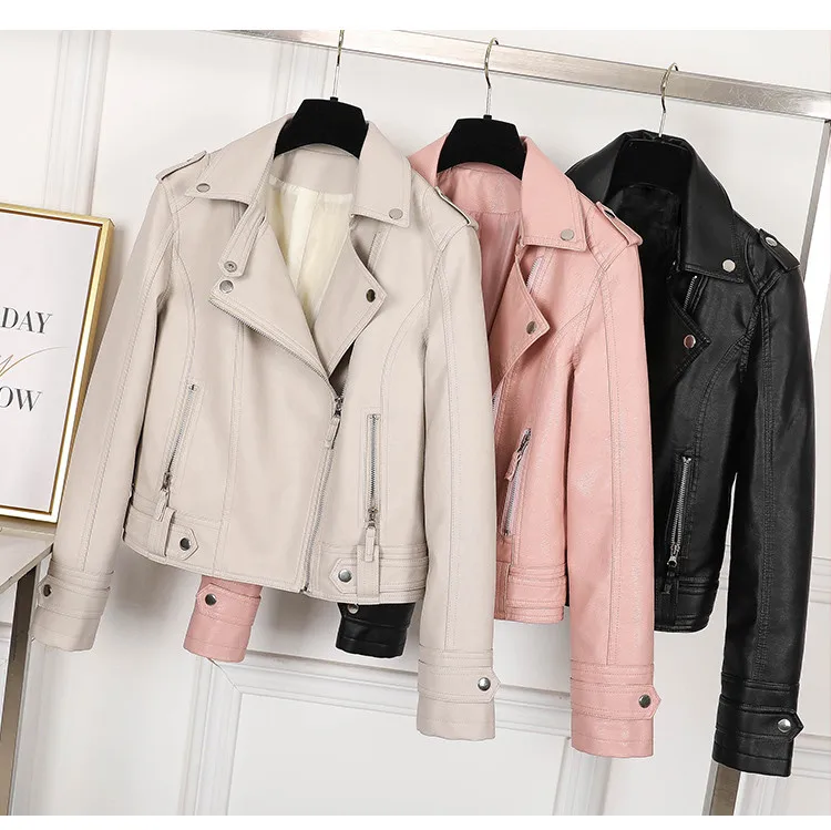 Aelegantmis Fashion Slim Women Faux Leather Jacket Casual Biker Motorcycle Jackets Female Punk Streetwear Spring Autumn Coat