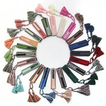 

New Bohemian Cotton Embroidery Handmade Double Woven Tassel Lace-up Bracelet Creative Unique Letter Fabric Adjustable Bracelet