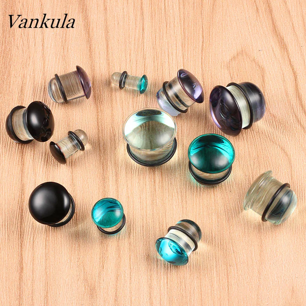 

Vankula 2PCS Ear Expander Body Piercing Jewelry 1 Pair Glass Ear Saddle Plugs Double Flared Tunnel Gauge 6mm 8mm 10mm