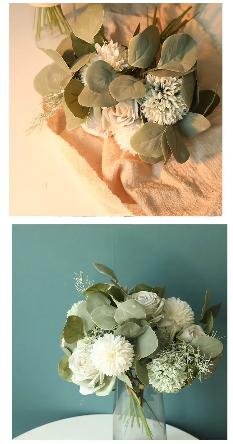 JAROWN Artificial Roses Bouquet Simulation Plants Fake Flowers Wedding Bridesmaids Holding Flowers Home Decorations (20)