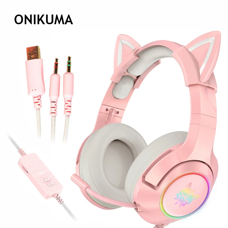 Проводные стереонаушники ONIKUMA K9 с кошачьими ушками для девочек игровые наушники