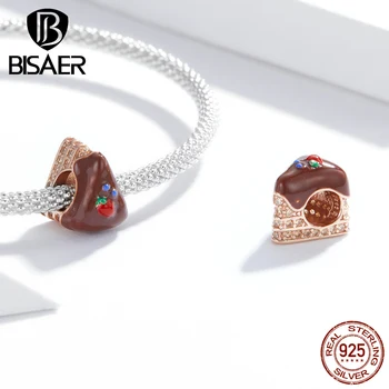 

BISAER 2020 Beads 925 Sterling Silver Birthday Chocolate Cake Gift Charms Pendant Fit DIY Bracelet Necklace Jewelry HVC349