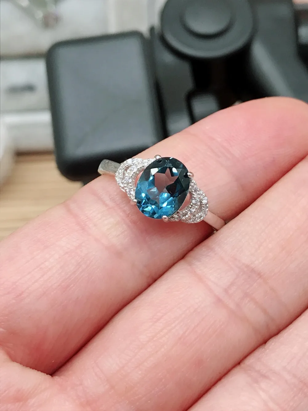 Топаз кольцо натуральный настоящий голубой топаз 925 Серебро блестящее кольцо прекрасные синие драгоценные камни