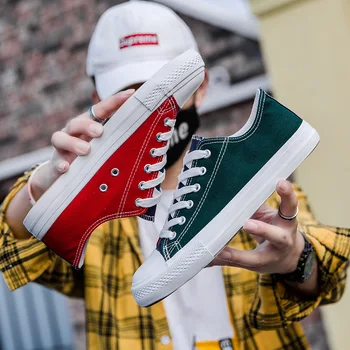 

Men Canvas Shoes Fashion Mixed Color Lovers Vulcanized Shoes Lace-up Casual boys Shoes Men Sneakers
