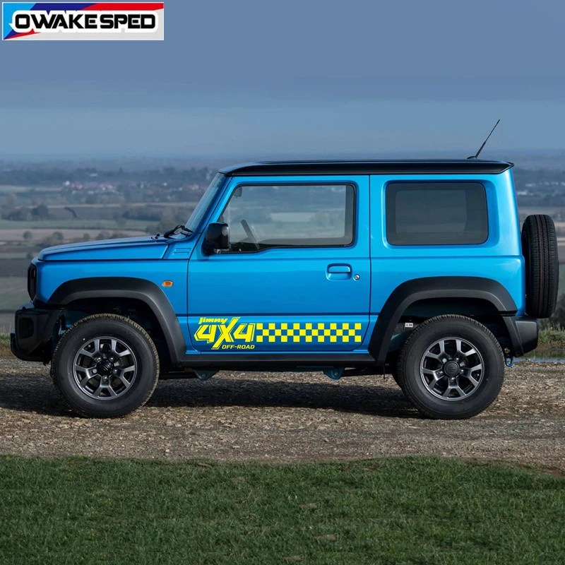 2 шт Спорт 4X4 внедорожные двери боковая наклейка для Suzuki Jimny AT MT JTW 2007-19 гоночные решетки полосы Авто тело юбка виниловая наклейка