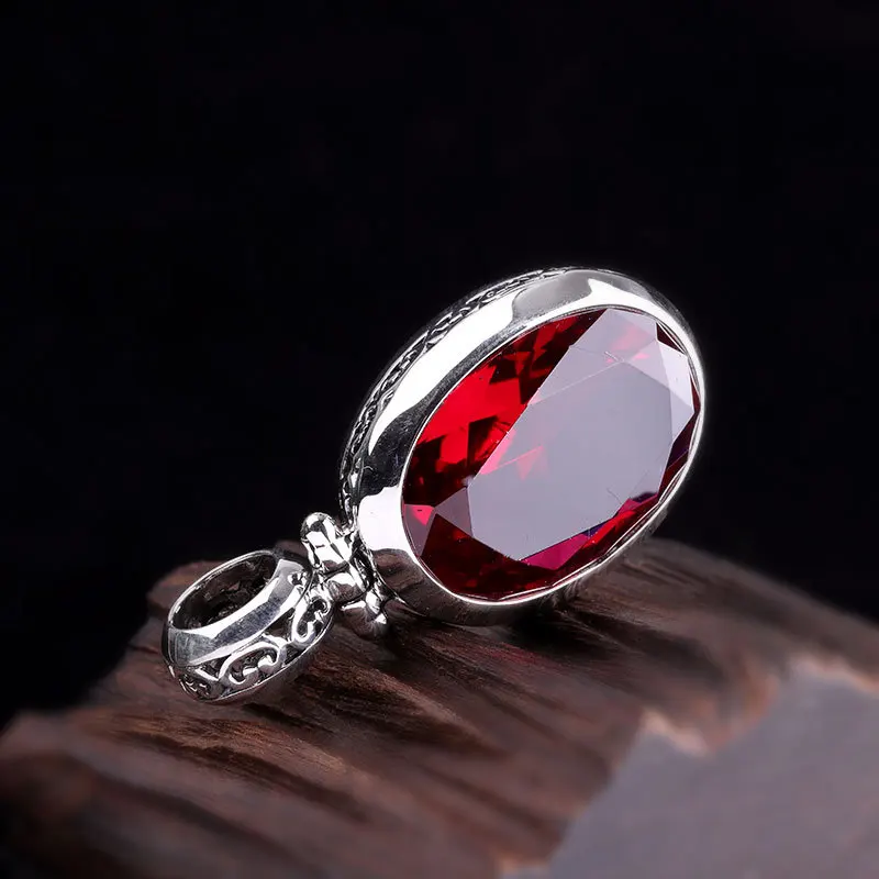 Uglyless Simple Oval Garnet Pendants for Women Minimalism Party Dress Gemstones Necklaces NO Chain Solid 925 Silver Jewelry P890