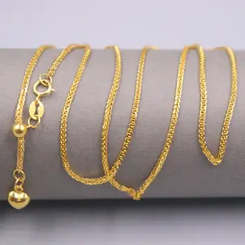 شراءريال 18K عقد ذهب أصفر المرأة سلسلة القمح الإناث 18 بوصة قلادة مجوهرات القلب سلسلة قابل للتعديل