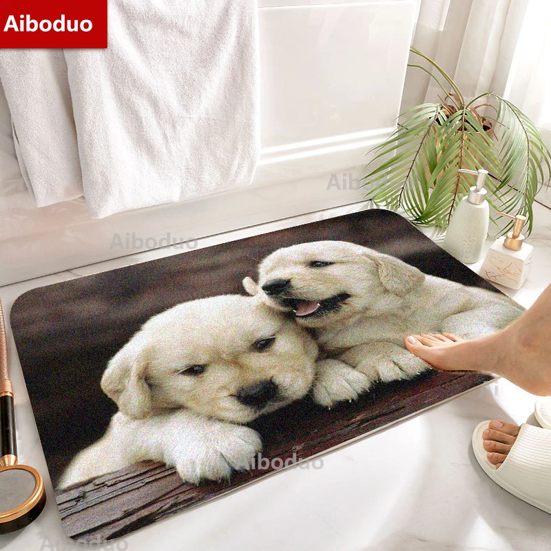 

Aiboduo Drop Shipping Cute White Dog Bathroom Carpet Floor Rug Decorative Hallway Entrance Retro Animal Bath Mat Doormat Decor