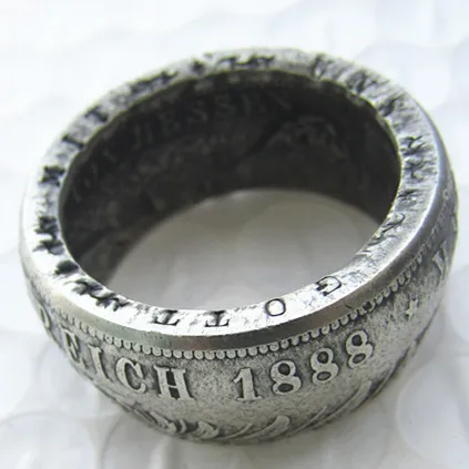 Немецкое серебряное кольцо в виде монеты 5 знаков посеребренное 1888 пробы ручная