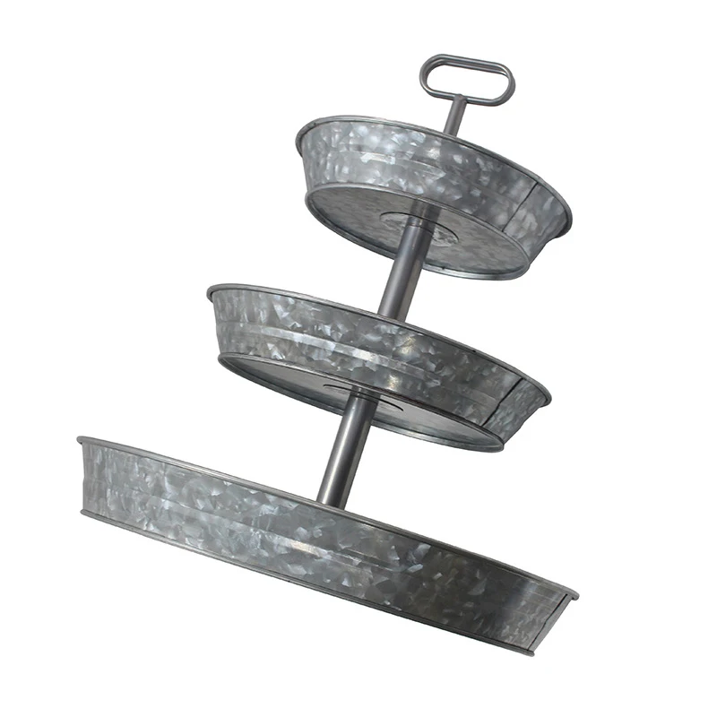 3 Tier Cake Stand Galvanized Metal Serving Tray Plant Dessert Cupcake Fruit Tiered Platter Vintage Decor for Home Party Kitchen